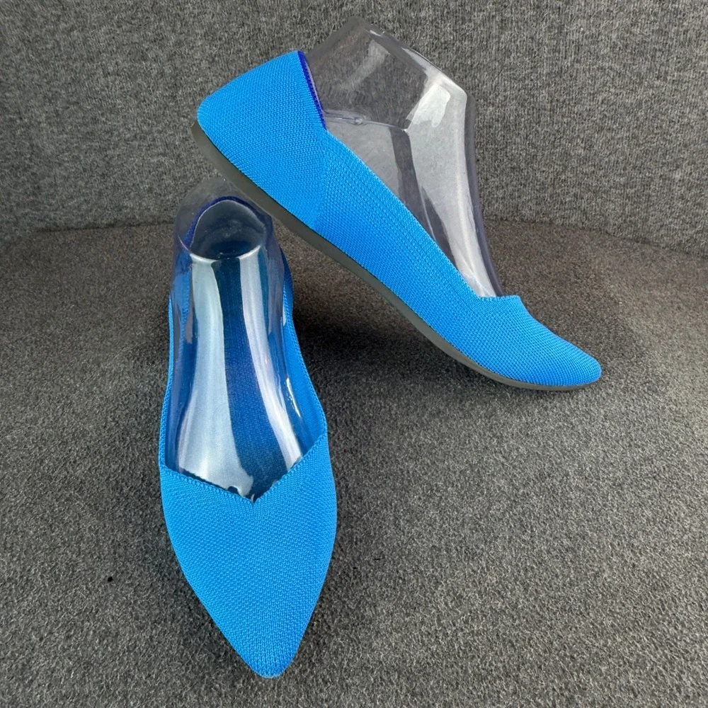 Rothy's The Point Womens 8.5 Blue Knit Pointed Toe Flat Slip On Shoes